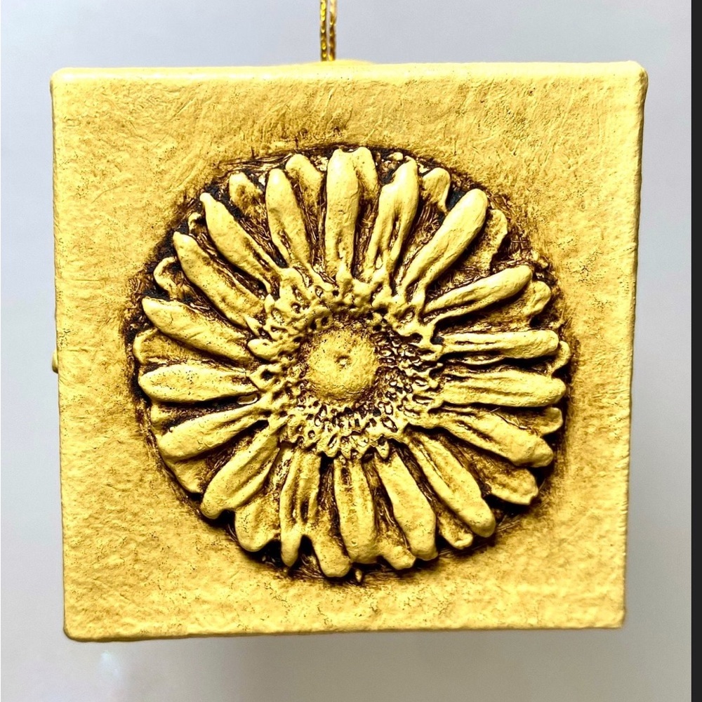 EMBELLISHED Hand Painted Floral Cube Paper Mache Ornament, Christmas Tree Decor
